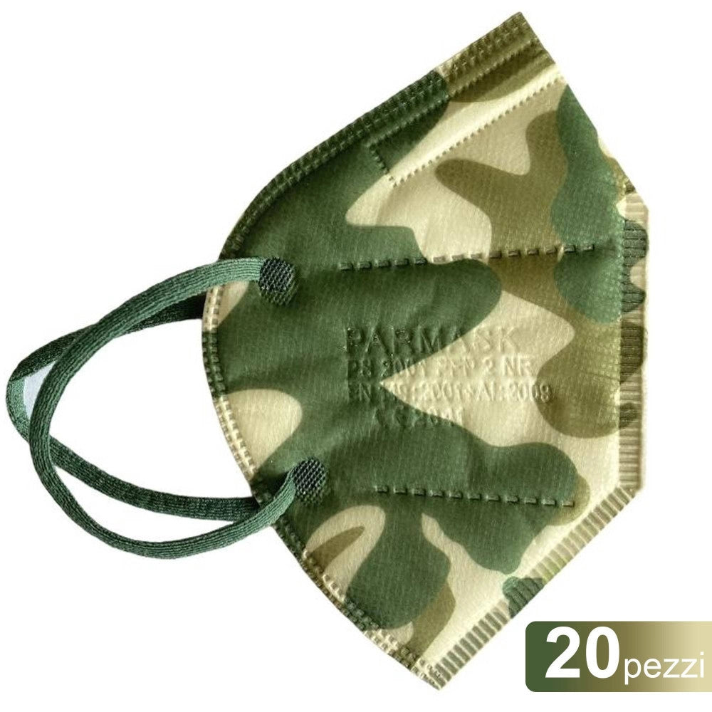 Trade Shop - 20 Mascherine Protettive Ffp2 Senza Valvola Mascherina Mimetica Militare Verde -