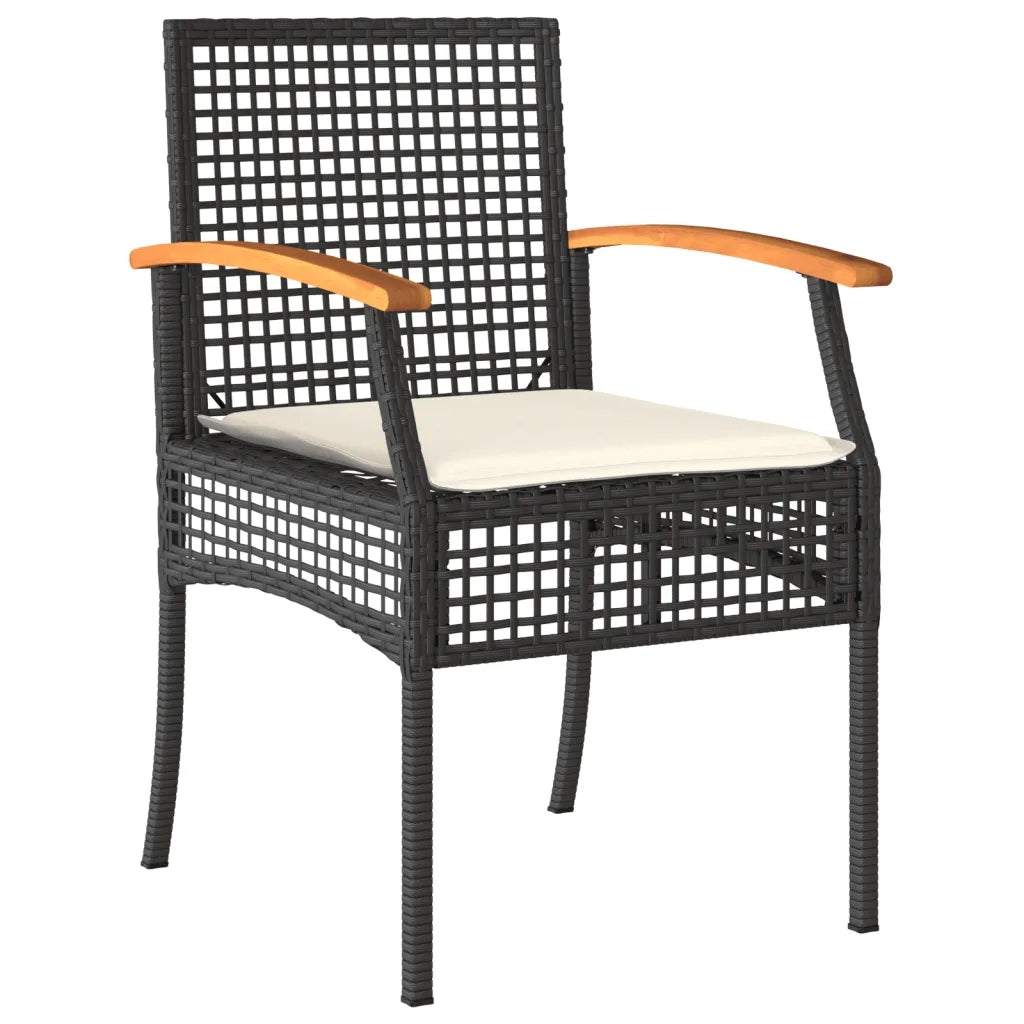 Set da Pranzo da Giardino 7 pz Nero con Cuscini in Polyrattan