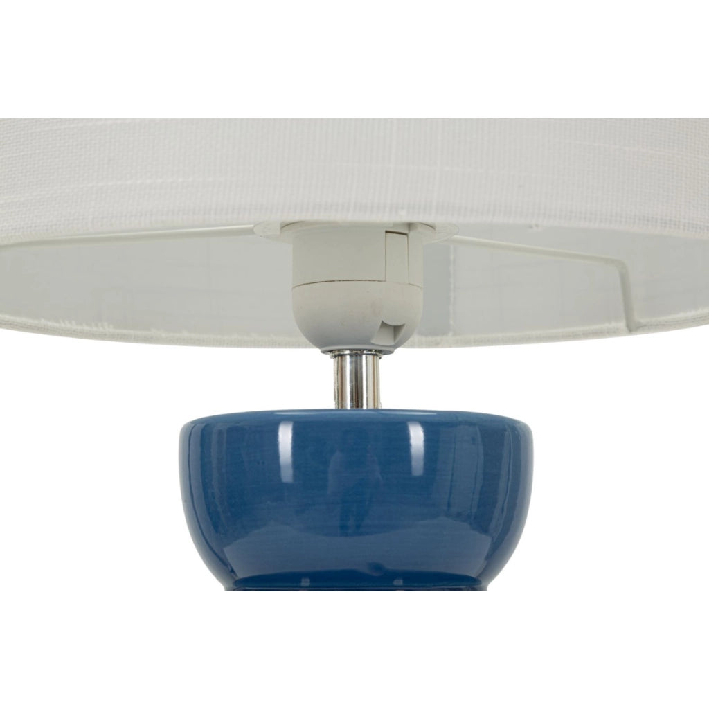 Lampada da tavolo Torr in ceramica blu lucida e tessuto