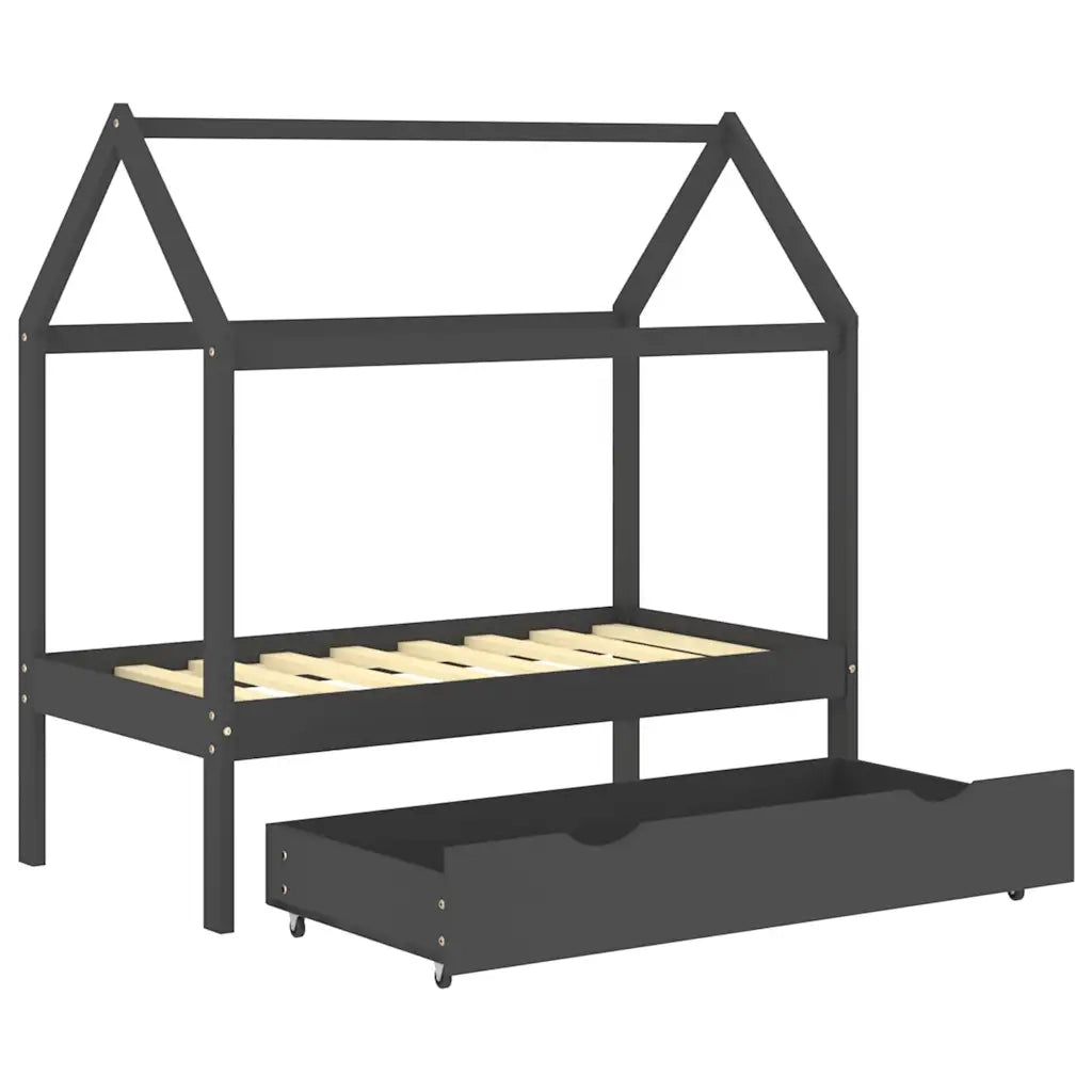 Giroletto Bambini | Letto Infantile | Lettino Cassetto Grigio Scuro Pino Massello 70x140 cm