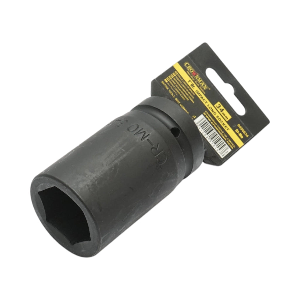 Chiave a bussola a percussione lunga 34 mm, 1 pollice quadrato, materiale Cr-Mo, norma DIN 3121, industriale Crownman