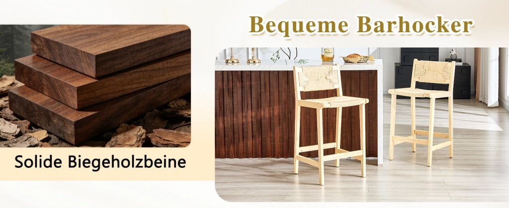 Sgabello da bar con schienale intrecciato seduta traspirante per isola cucina in legno massello colore legno