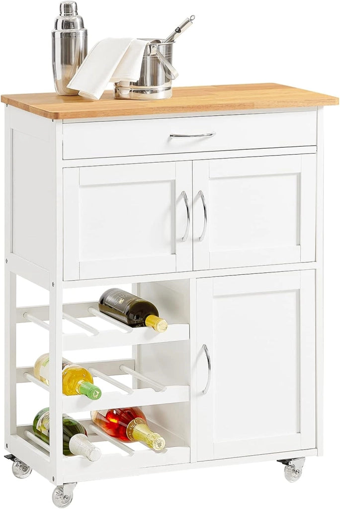 Mobile Cucina Salvaspazio con Ruote Carrello Cucina con Cassetti e Portabottiglie, Mobiletto Credenza credenza cucina per Cucina o Sala da Pranzo, Bianco 67x86x38cm FKW45-WN