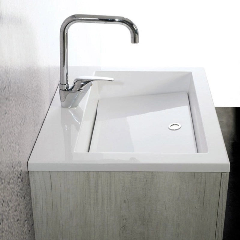 Mobile Lavatoio Sospeso Vasca Zeus in MineralMarmo Apertura a Cassettone 60x48x50 cm Olmo Scuro
