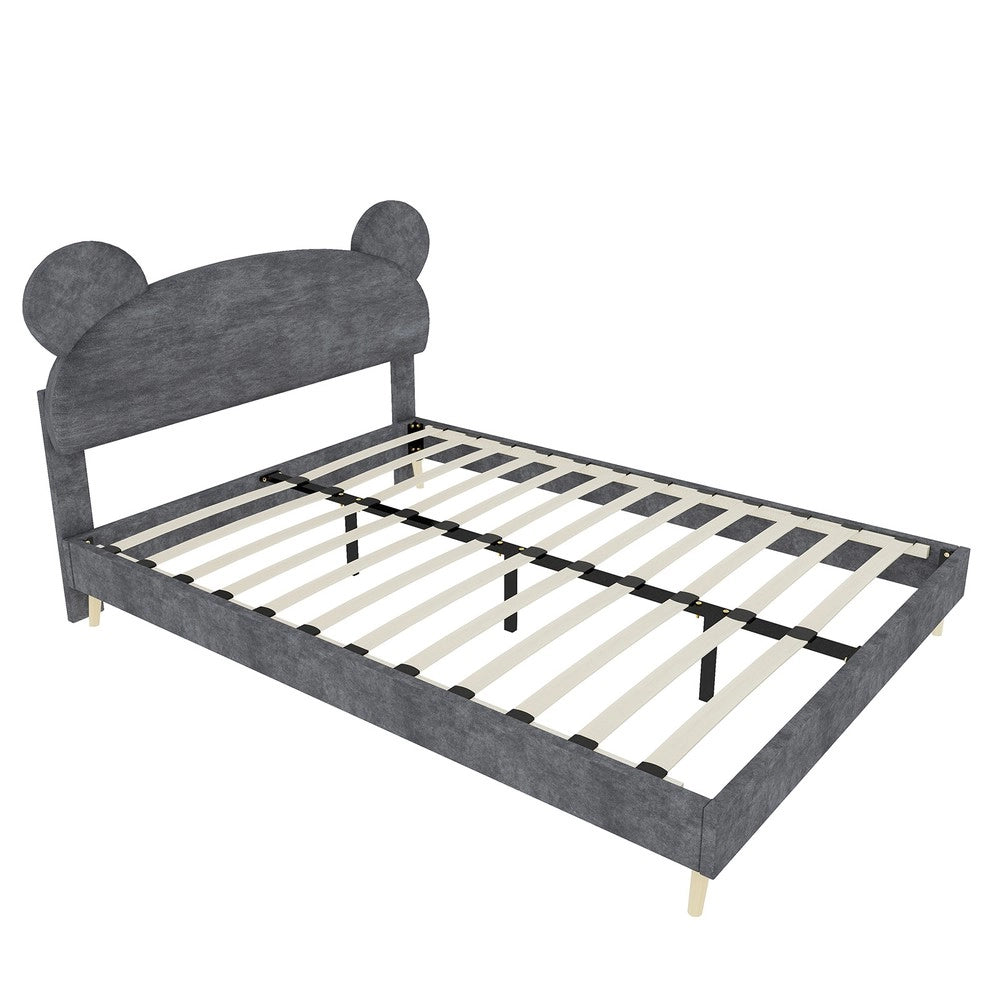 Letto Imbottito con Testiera in Tessuto e Materasso a Molle, con Materasso ¨C MINIMAL ¨C Grigio, 140x200