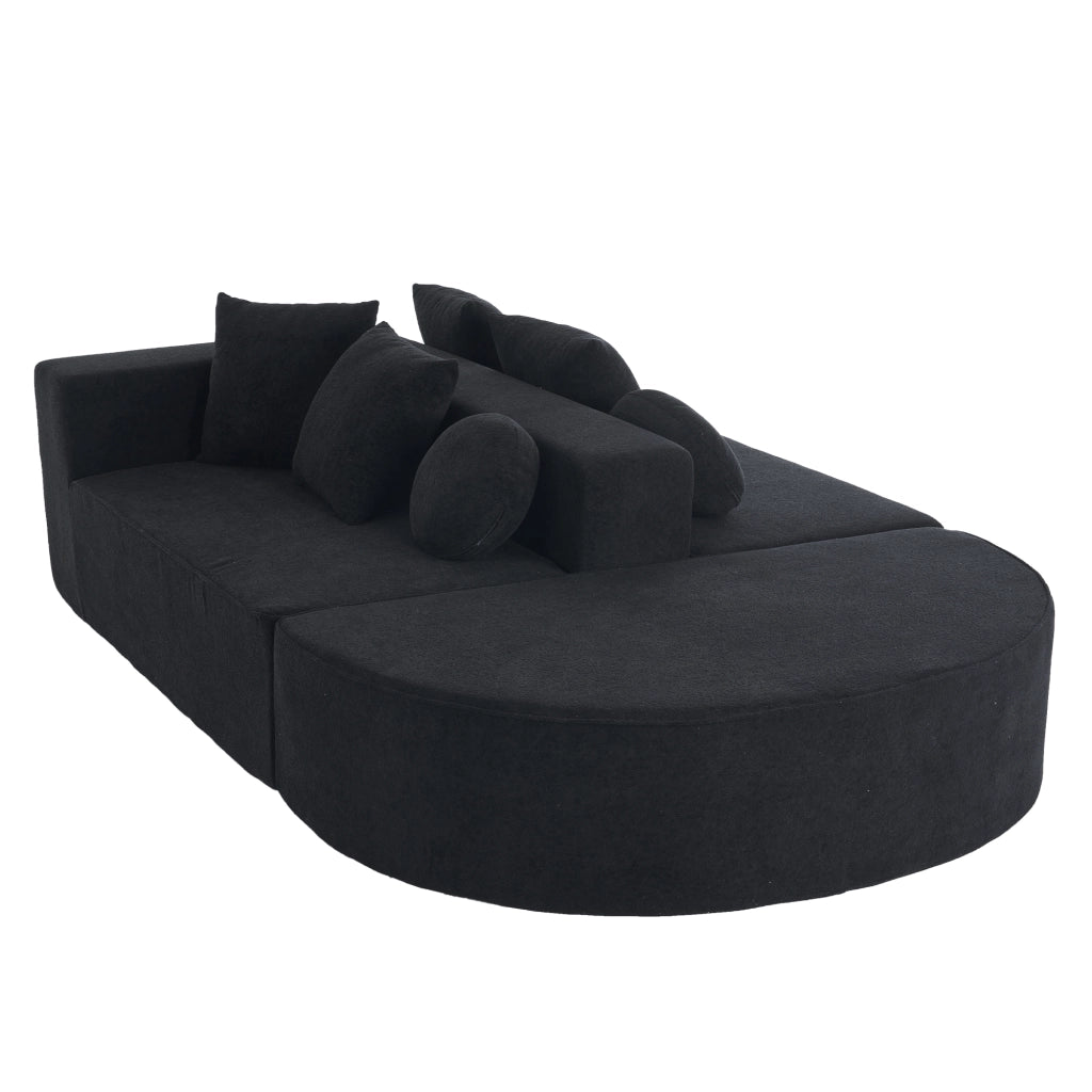 Divano modulare convertibile componibile senza montaggio con cuscini per salotto in tessuto chenille nero