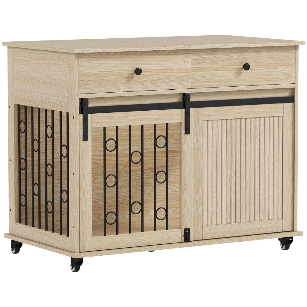 Cuccia per cani su ruote con 2 ante e 2 cassetti ¨C zephmum ¨C legno e acciaio