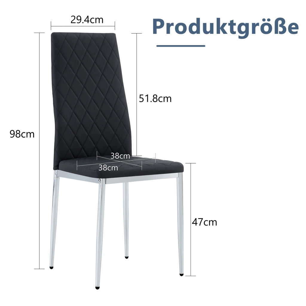 Sedia da Pranzo Set da 4 con Schienale Ergonomico e Gambe in Metallo Cromato, in PU Nero