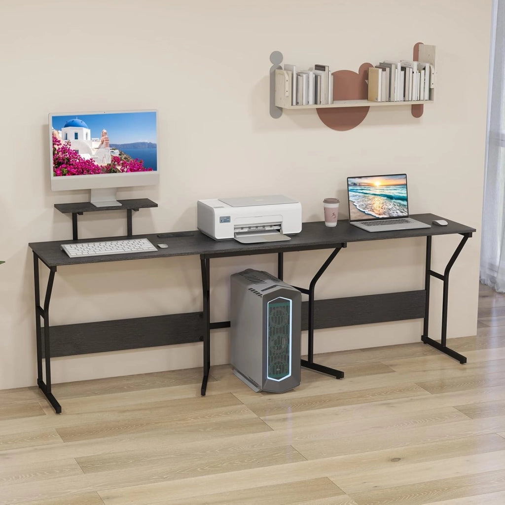 Scrivania a forma di L, trasformabile, 148 x 148 x 91 cm, tavolo angolare con porte di ricarica e prese, scrivania da ufficio con ripiano per monitor (nero)