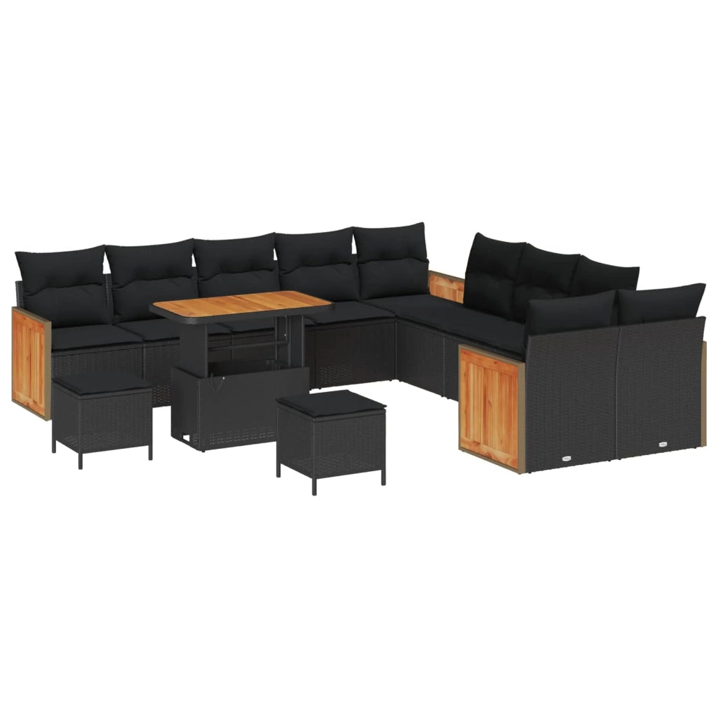 Set Divano da Giardino con cuscino 13 pcs Nero
