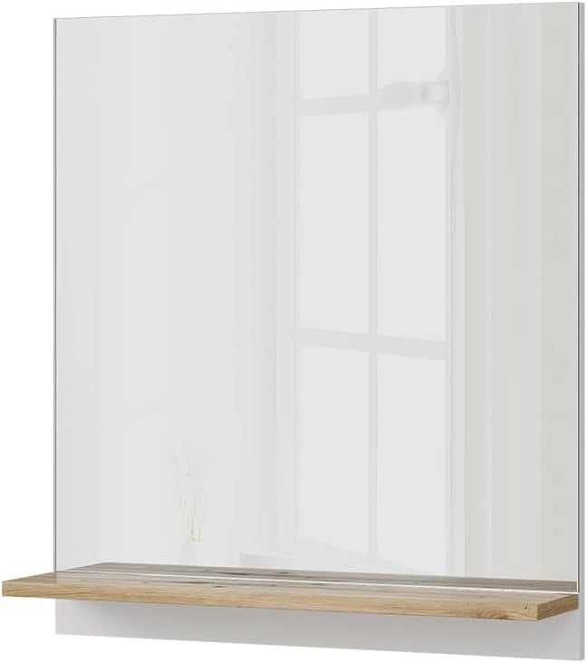 Specchio contenitore bagno Marelle, Bianco/Artisan, 60 x 67 cm con ripiano, adatto per il montaggio a parete in ambienti umidi