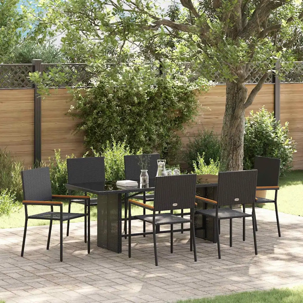 Set da Pranzo per Giardino 7 pcs Nero polyrattan 3365424