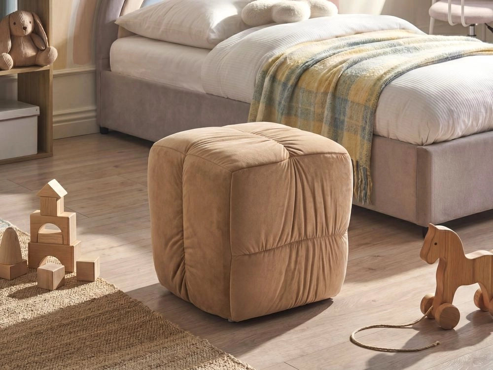 Pouf quadrato in velluto tortora 38 x 38 cm, poggiapiedi decorativo con rivestimento setoso, in stile boho, per soggiorno e camera da letto