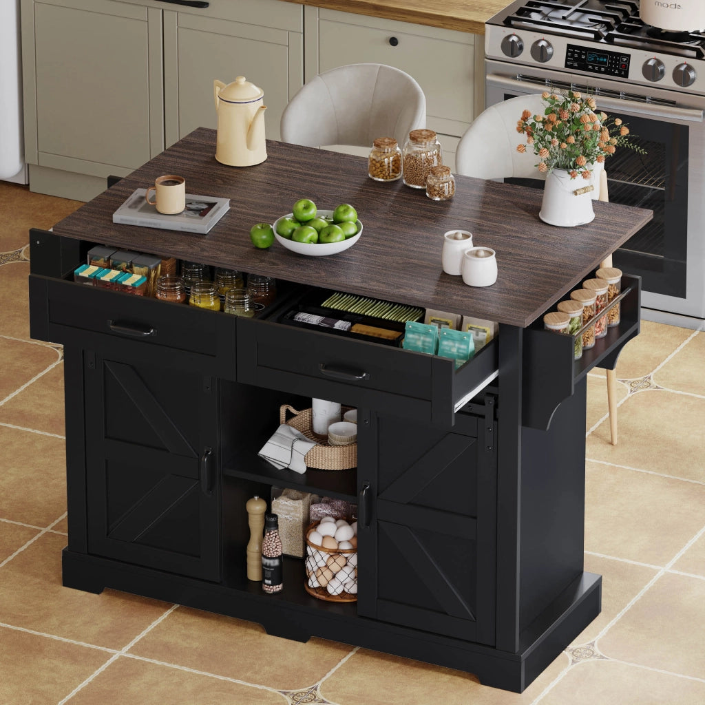 Isola Cucina Pieghevole con Cassetti ¨C MINIMAL ¨C Nero 120x45x91