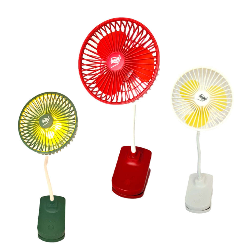 VENTILATORE RICARICABILE MORSETTO CLIP PORTATILE LUCE LED VIAGGIO TAVOLO PINZA