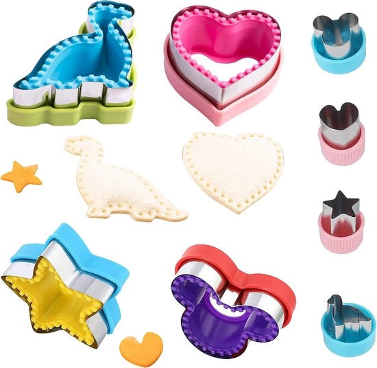 Set di 8 cutter e sigillatore per sandwich con smorzatore per bambini per preparare sandwich e hamburgercake con cutter per verdure e frutta per borse di pranzo