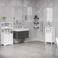 kleankin Mobile Bagno con Mensole Regolabili e Armadietto 2 Ante, Mobiletto Bagno Multiuso in Legno, Bianco, 50x30x93cm