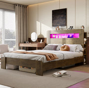 Letto matrimoniale 140x200 cm con contenitore, LED e prese integrate
