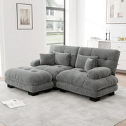 Divano modulare angolare 220x145x81 cm in chenille grigio con ottomane e cuscini