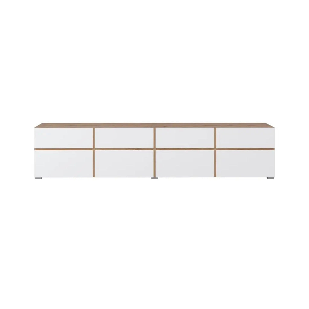 Mobile TV XL HAVANA – 225 cm – 4 ante a ribalta e 4 cassetti – Rovere e bianco – Design moderno