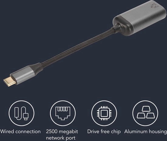 Adattatore USB C a Ethernet 2500 Mbps RJ45 2,5G Alta Velocità Ethernet LAN Adattatore di Rete - Plug and Play per Telefoni, Tablet, Windows OS