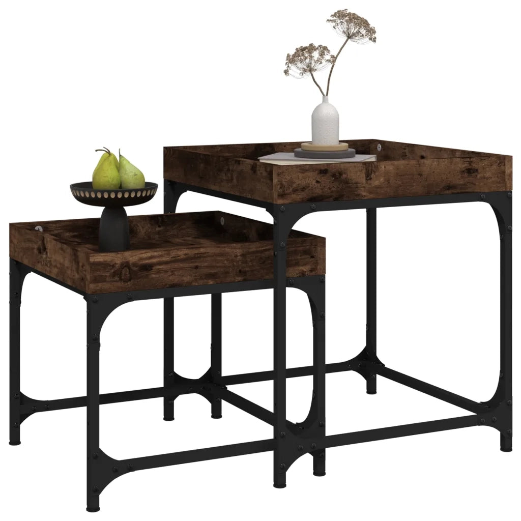 Tavolini 2 pz Rovere Fumo in Legno Multistrato 823284