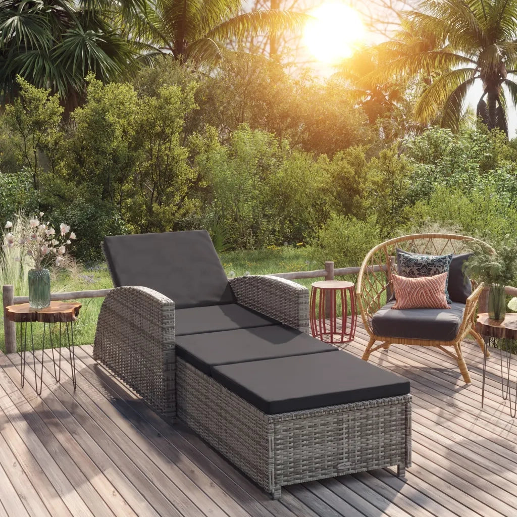 Lettino Prendisole | Sdraio da giardino | Lettino da sole con Cuscino Grigio Scuro Polyrattan Grigio