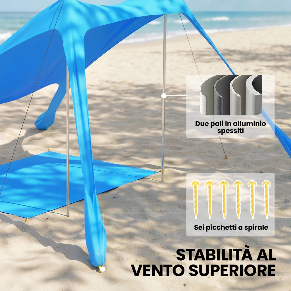Tenda da Spiaggia per 4 Persone ¨C zephmum ¨C Azzurro, Alluminio e Lycra, 200x208x200 cm