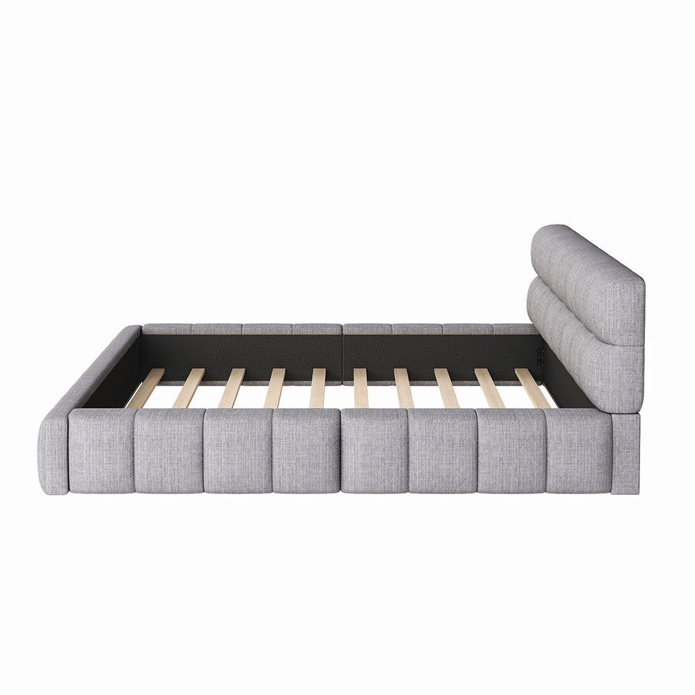 Letto singolo per bambini - Xylo - 140x200 cm - Grigio - Dorso imbottito