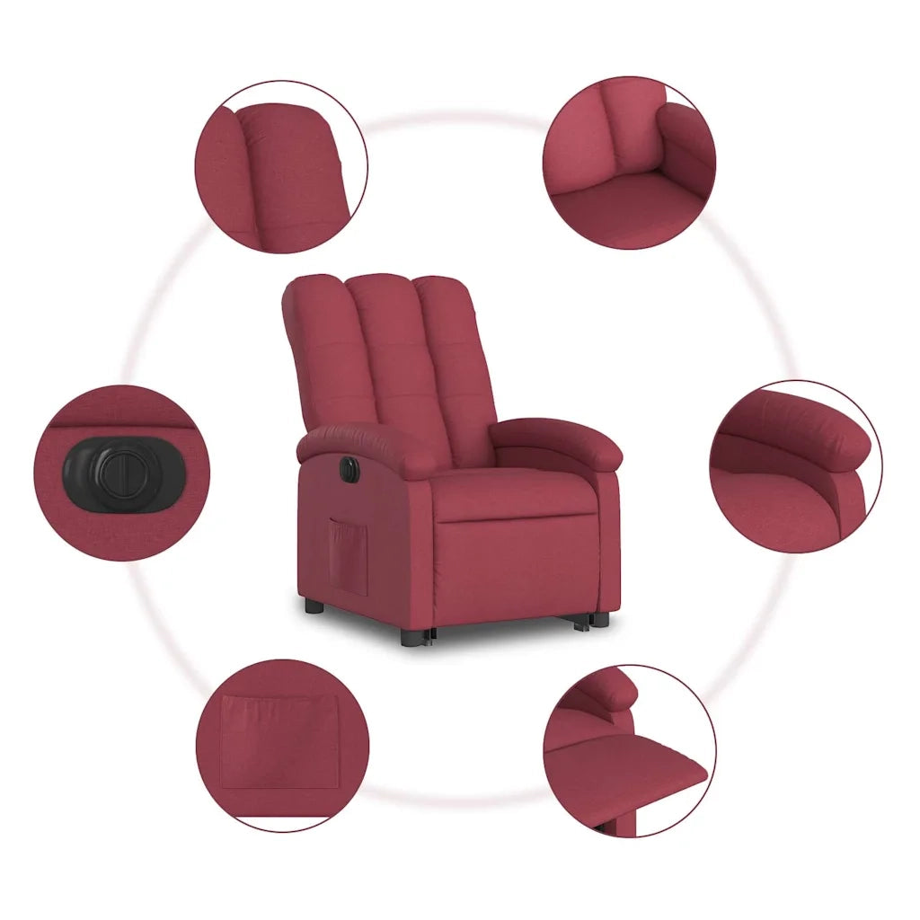 Poltrona | Sedia Relax Alzapersona Reclinabile Elettrica Rosso Vino Tessuto