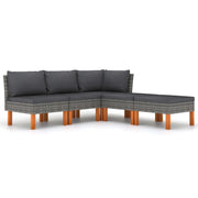 Set Divani da Giardino 5 pz | Set Salotto da Giardino con Cuscini in Polyrattan Grigio