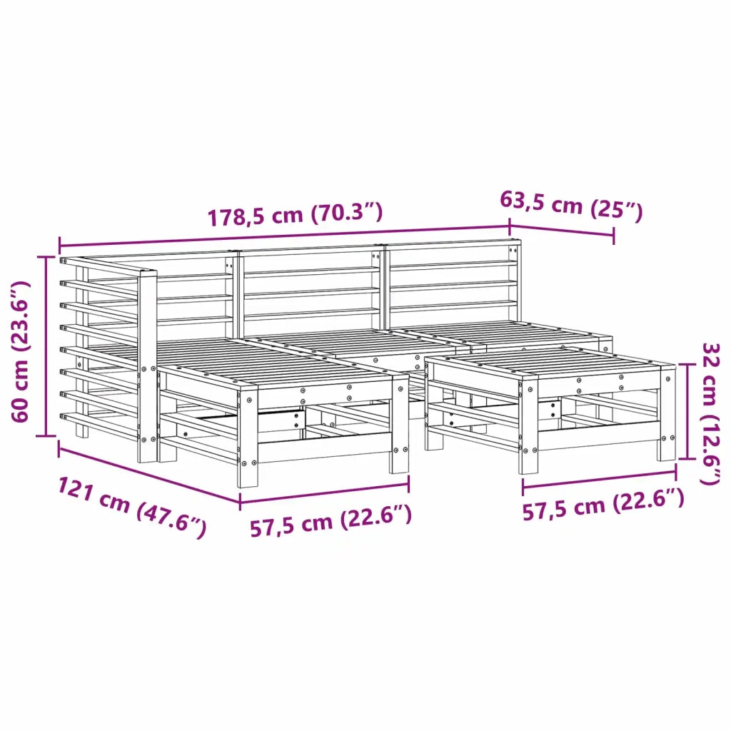 Set Lounge da Giardino 5 pcs Marrone Cera 3418101