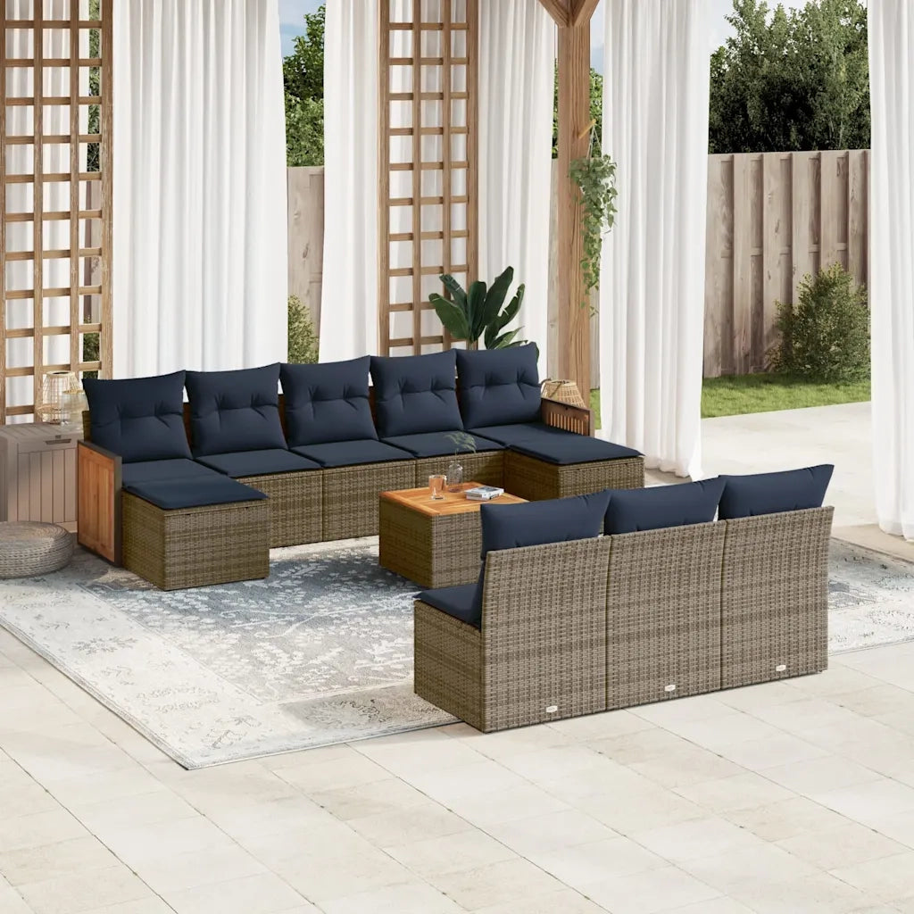 Set Divani da Giardino 11 pz con Cuscini Grigio in Polyrattan 3228077