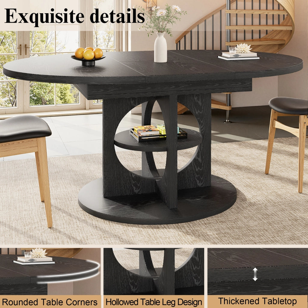 Tavolo allungabile con ripiano centrale, forma rotonda e ovale, moderno, per sala da pranzo e cucina, in MDF nero