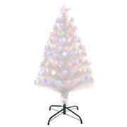 Easycomfort Albero di Natale Artificiale 90cm con 90 Luci LED Colorate e Fibre Ottiche, 90 Rami, Base in Metallo Pieghevole, Bianco