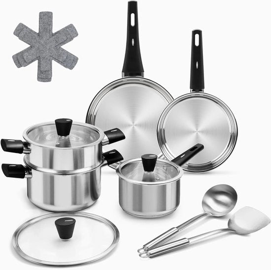 Set di pentole in acciaio inossidabile - induzione - 14 pezzi