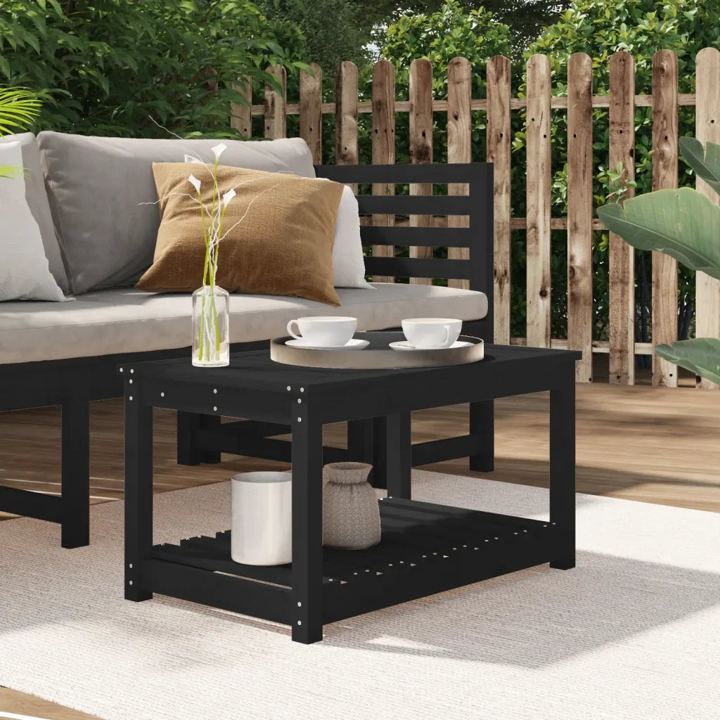 Tavolo da Giardino | Tavolino da esterno Nero 82,5x50,5x45 cm Legno Massello Pino