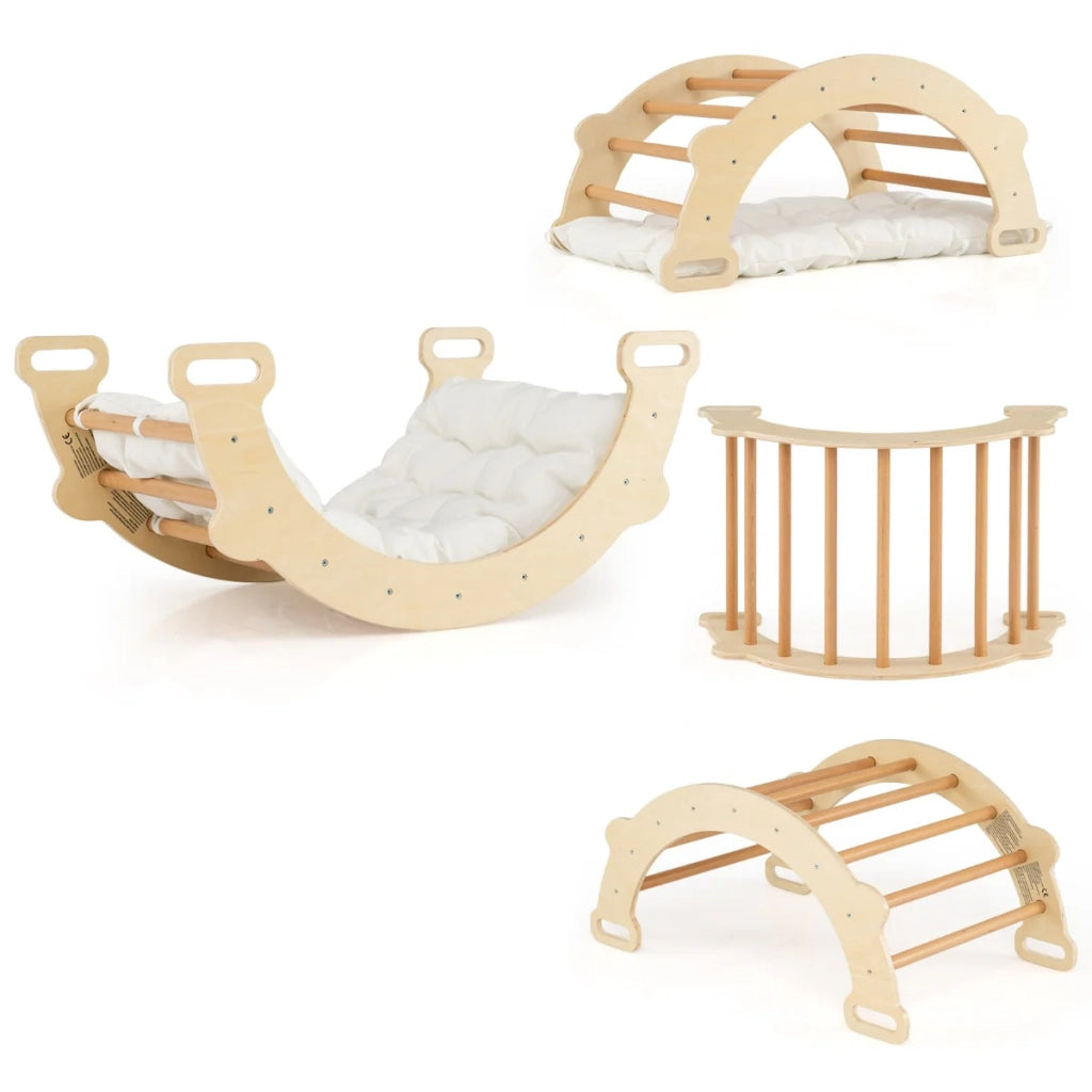 Arco da arrampicata per bambini 3 in 1 81 x 50,5 x 38 cm con cuscino rimovibile maggiore sicurezza atmosfera accogliente legno naturale 20_0016239