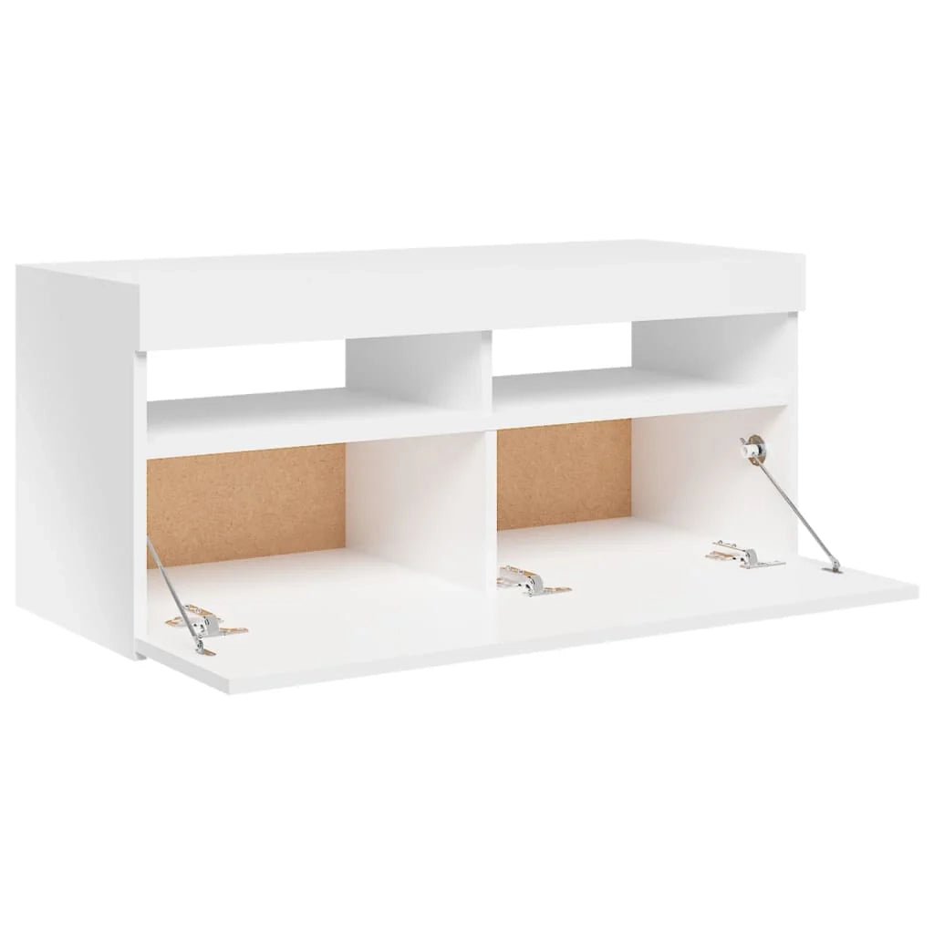 Mobile TV multimediale mensola TV credenza mobile TV per sala da pranzo soggiorno camera da letto con luci LED finitura lucida 90 x 35 x 40 cm bianco 02_0026660