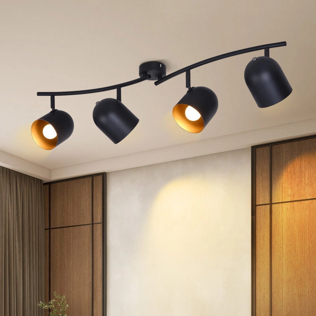 ZMH Faretto da soffitto 4 fiamme nero oro E14 lampada da soffitto girevole 350° soggiorno