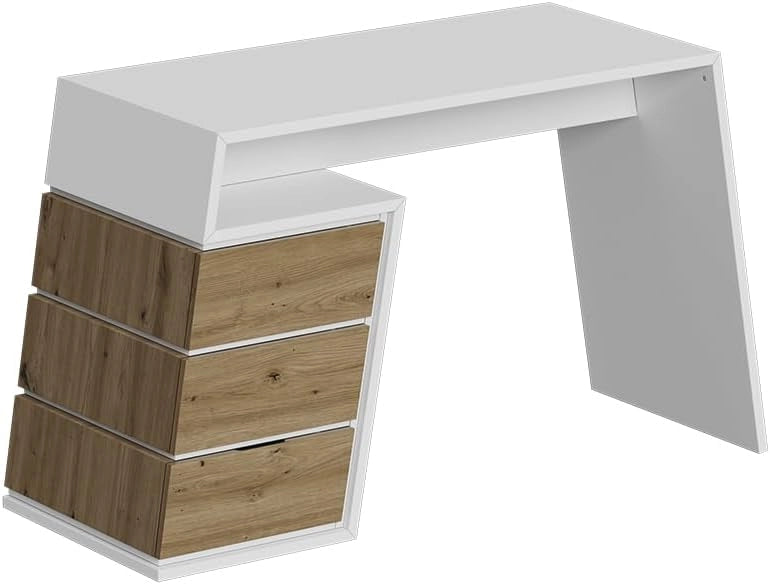 Scrivania Okaro, Antracite/quercia, 105 x 50 cm con 3 cassetti, adatto come postazione di lavoro per home office o camera dei ragazzi