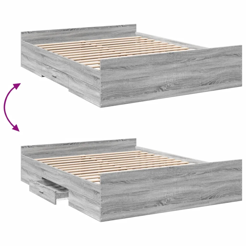 Giroletto Cassetti-Struttura Letto con contenitore Grigio Sonoma 150x200 cm Legno Multistrato 814543