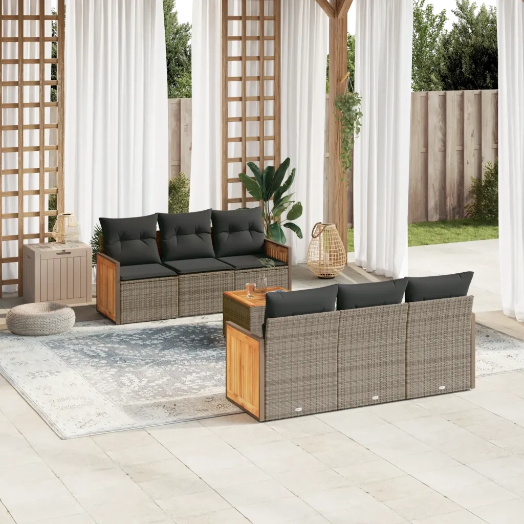 Set Divani da Giardino 7 pz con Cuscini Grigio in Polyrattancod mxl 88842