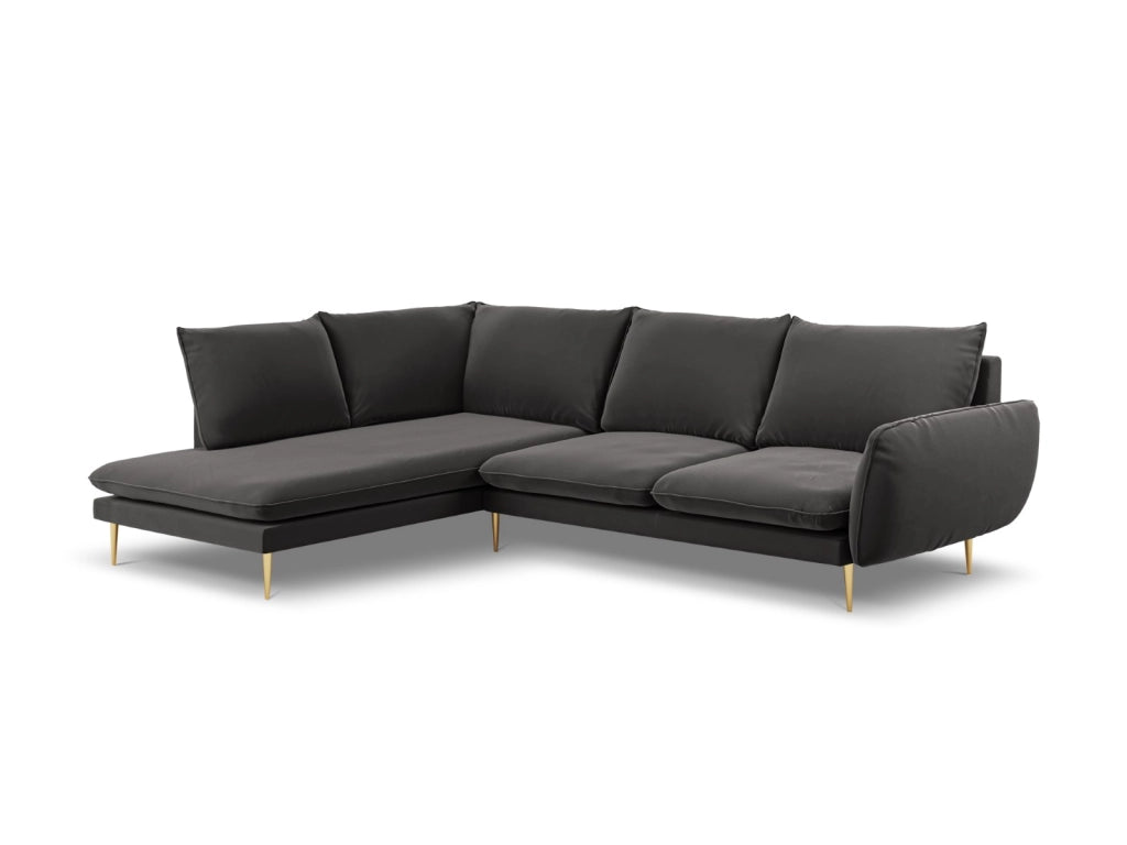 Cosmopolitan Design - Divano angolare sinistro "Vienna" 6 posti in velluto grigio scuro 