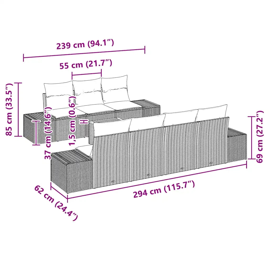 Set Divano da Giardino con cuscino 8 pcs Grigio polyrattan 3347916