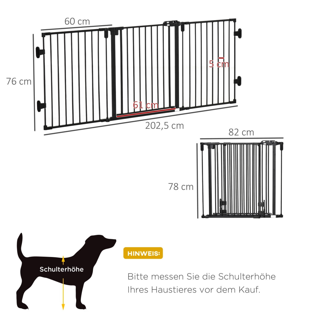 Cancelletto per cani con porta automatica, regolabile e pieghevole, 3 pannelli, 202,5x76 cm