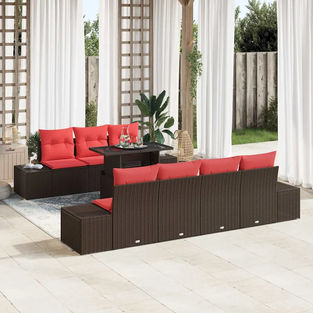 Set Divano da Giardino 8 pz 7-Numero di posti Marrone e Rosso 3357867