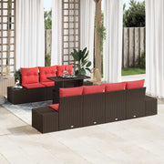 Set Divano da Giardino 8 pz 7-Numero di posti Marrone e Rosso 3357867