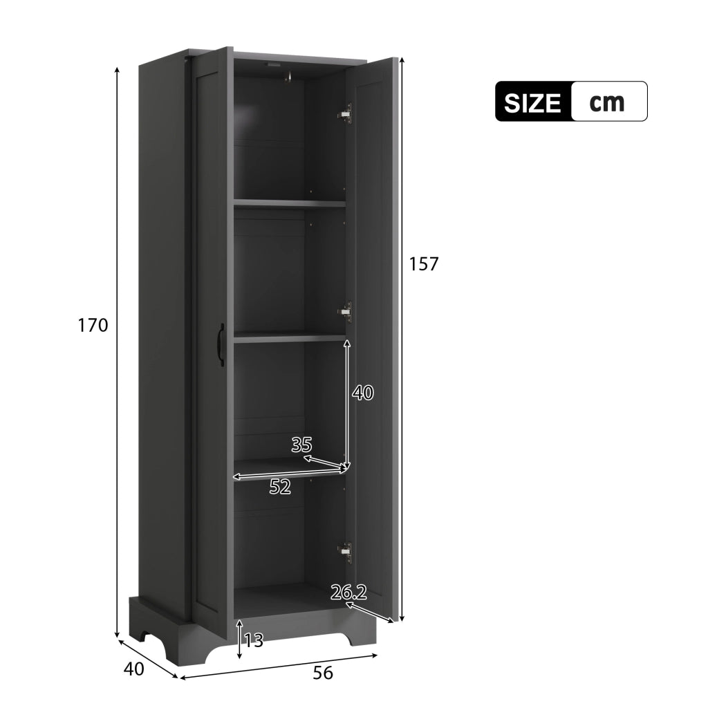 Armadietto da bagno con 2 ante, 4 ripiani regolabili e chiusura soft-close, per bagno, nero, 56 × 40 × 170 cm
