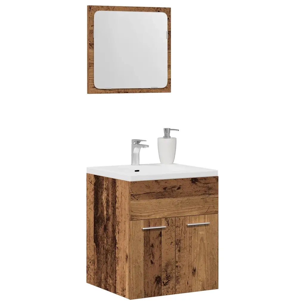Set Mobili da Bagno 2 pz Legno Antico in Legno Multistrato
